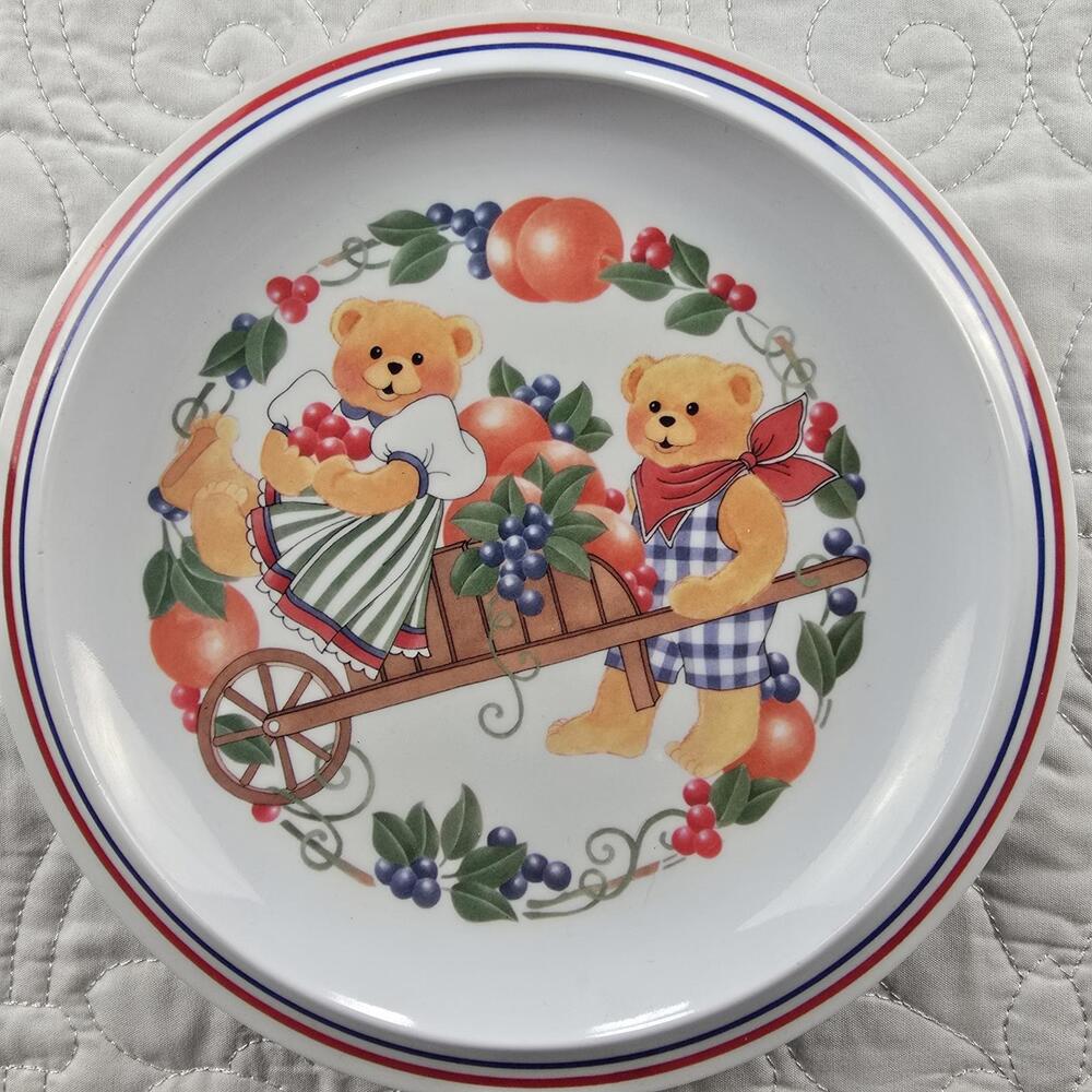 Vintage 90's Teddy Bear Fruit Cart Kids Melamine Plate